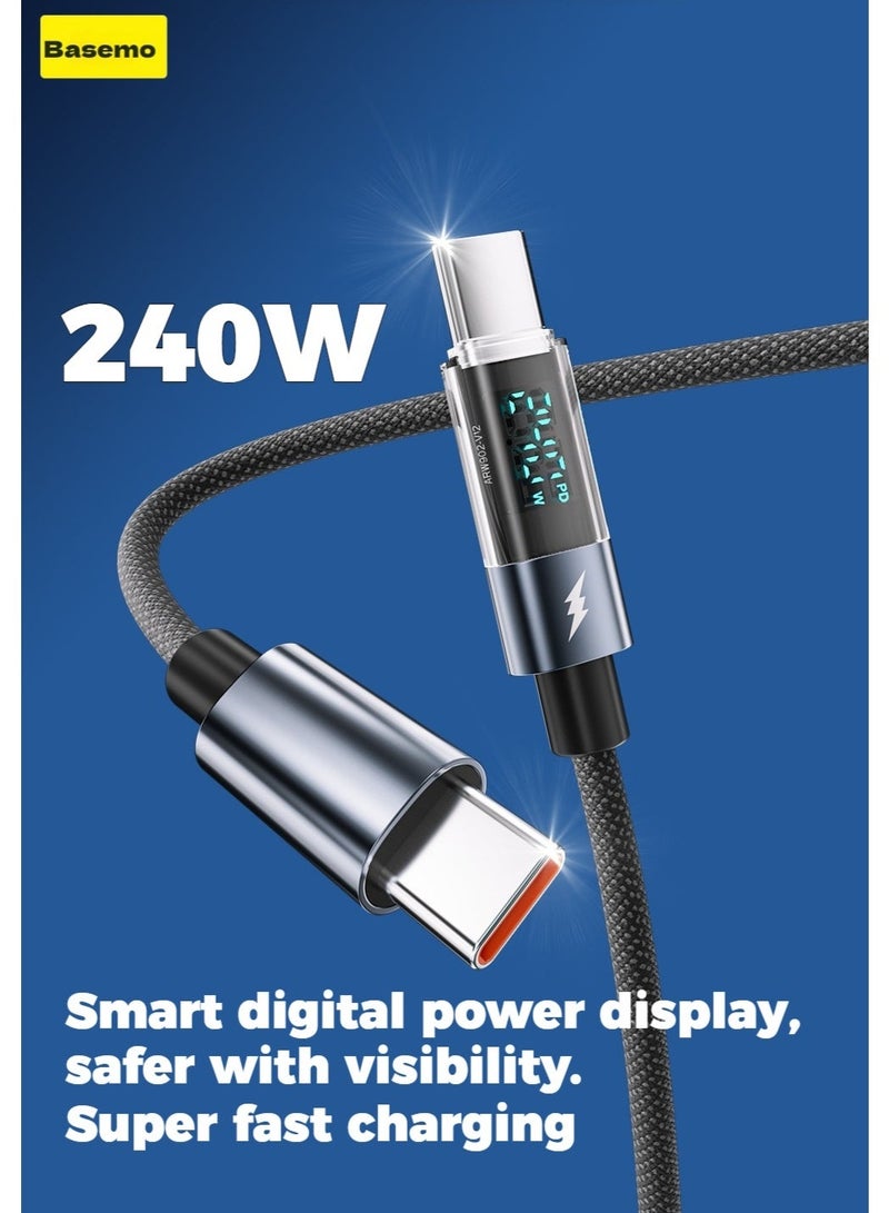 BASEMO 240W fast charging cable with digital display, compatible with Apple, Huawei, and Samsung phones/tablets/laptops, super iPhone 17 PD data cable, 1.2 meters, black. - Image 1